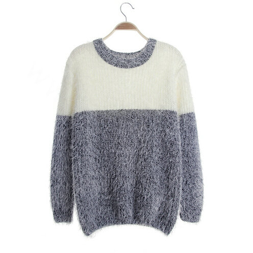Winter Sweaters Thick Knitted O-Neck Hot Color Mohair Female - Grey