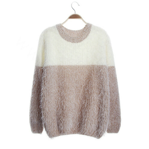 Winter Sweaters Thick Knitted O-Neck Hot Color Mohair Female - Khaki