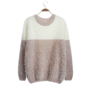 Winter Sweaters Thick Knitted O-Neck Hot Color Mohair Female - Khaki