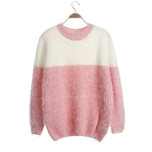 Winter Sweaters Thick Knitted O-Neck Hot Color Mohair Female - Pink