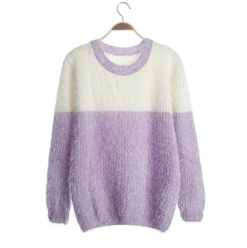 Winter Sweaters Thick Knitted O-Neck Hot Color Mohair Female - Purple