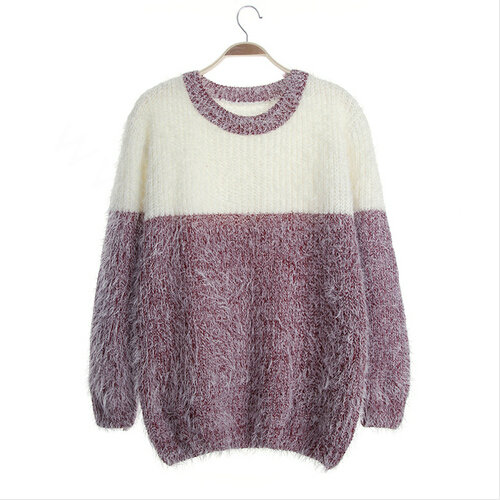 Winter Sweaters Thick Knitted O-Neck Hot Color Mohair Female - Red