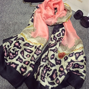 Colorful Leopard Print Scarf Shawls Women Winter Warm Silk Panties 180*100CM - Pink