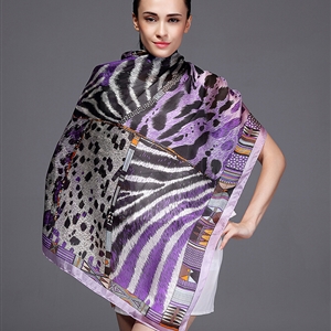Colorful Leopard Print Scarf Shawls Women Winter Warm Silk Panties 180*110CM - Purple
