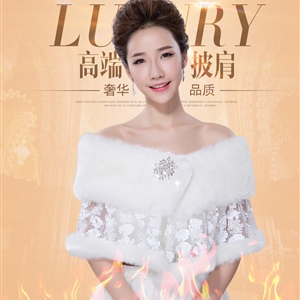 Cute Paillette Bridal Lace Fur Scarf Shawls Women Winter Warm Solid Panties 130*30CM - White