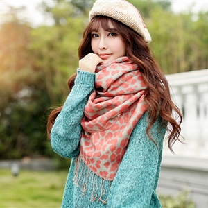 Fringed Leopard Print Scarves Wrap Women Winter Warm Acrylic Panties 195*60CM - Orange