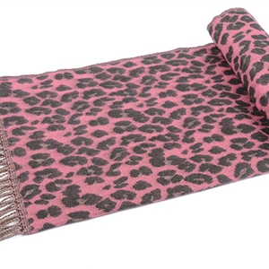Fringed Leopard Print Scarves Wrap Women Winter Warm Acrylic Panties 195*60CM - Pink