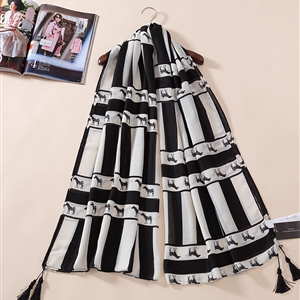Fringed Zebra Print Scarf Scarves For Women Winter Warm Cotton Panties 180*110CM - Black