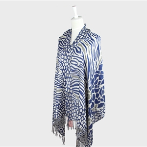 Fringed Zebra Print Scarves Wrap Women Winter Warm Acrylic Panties 190*70CM - Blue