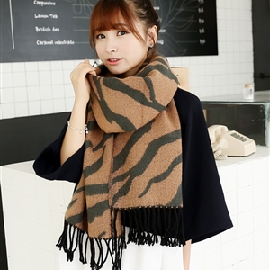 Fringed Zebra Print Scarves Wrap Women Winter Warm Cashmere 230*175CM - Brown