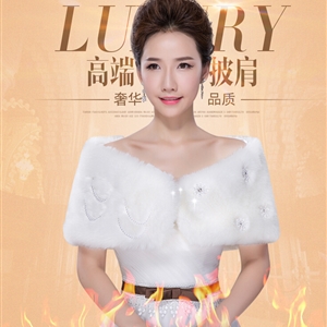 Funky Crystal Bridal Floral Fur Scarf Shawls Women Winter Warm Solid Panties 130*30CM - White