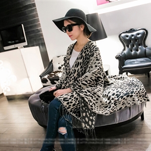 Leopard Print Scarves Wrap Women Winter Warm Cashmere Panties 200*120CM - Black