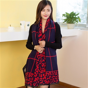 Plaid Leopard Print Scarves Wrap Women Winter Warm Cashmere Panties 190*65CM - Navy