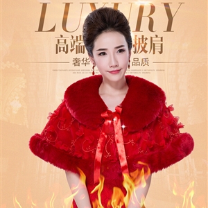 Pretty Bowknot Bridal Lace Fur Scarf Shawls Women Winter Warm Solid Panties 130*30CM - Red