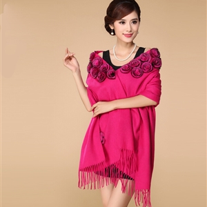 Pretty Bridal Fringed Floral Wool Scarf Shawls Women Winter Warm Solid Panties 200*70CM - Rose