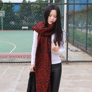 Pretty Leopard Print Scarves Wrap Women Winter Warm Cashmere Panties 195*70CM - Red