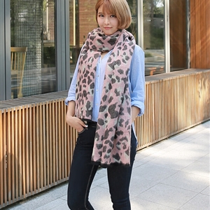Quality Leopard Print Scarf Shawls Women Winter Warm Wool Panties 221*50CM - Pink