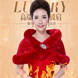 Unique Crystal Bridal Lace Fur Scarf Shawls Women Winter Warm Solid Panties 130*30CM - Red