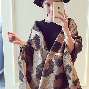 Unique Fringed Leopard Print Shawl Wrap Women Winter Warm Wool Panties 195*68CM - Brown