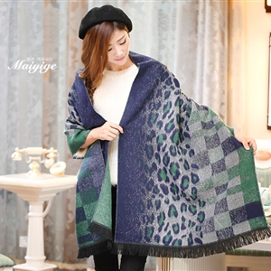 Unique Leopard Print Scarves Wrap Women Winter Warm Cashmere 200*65CM - Blue