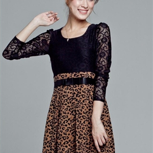 Cute Dresses Spring Girls Printed Long Sleeve Leopard Print Floral - Coffee