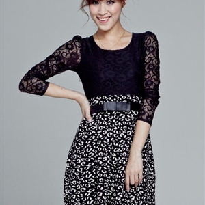 Cute Dresses Spring Girls Printed Long Sleeve Leopard Print Floral - White Black