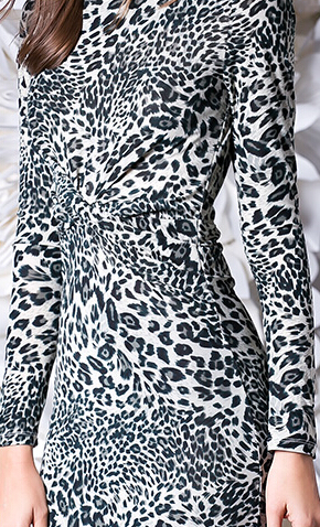 Elegant Dresses Winter Leopard Print Women Long Sleeve - Blue