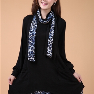 Fashion Dresses Winter Ladies Leopard Print Chiffon Plus Size Knitted - Black
