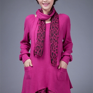 Fashion Dresses Winter Ladies Leopard Print Chiffon Plus Size Knitted - Rose