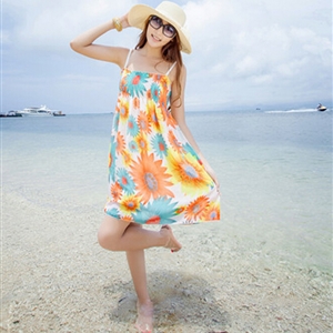 Sweet Dresses Summer Girls Affordable Floral Bohemian Coast Chiffon - Orange