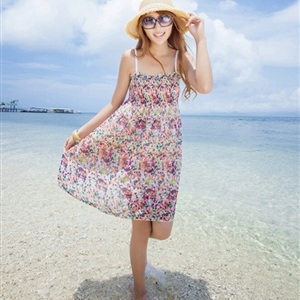 Sweet Dresses Summer Girls Affordable Flower Bohemian Coast Chiffon - Colorful