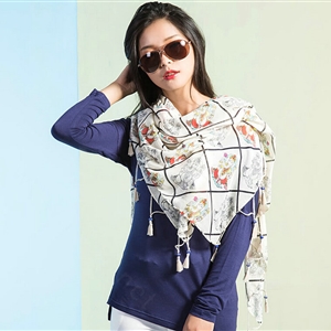 Beaded Plaid Scarf Scarves For Women Winter Warm Cotton Panties 180*100CM - White