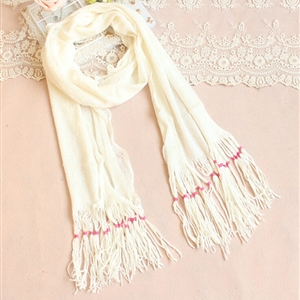 Cheapest Fringed Scarves Wraps Women Winter Warm Wool Solid 185*55CM - White