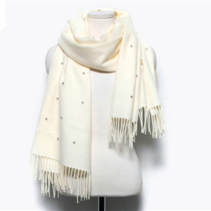 Classic Fringed Beaded Scarf Scarves For Women Winter Warm Cotton Panties 183*66CM - White