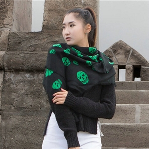 Classic Skull Scarf Shawls Women Winter Warm Wool Panties 100*100CM - Green