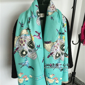 Classic Skull Scarves Wrap Women Winter Warm Cashmere Panties 180*65CM - Green