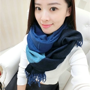 Colorful Fringe Scarves Wrap Women Winter Warm Cashmere Panties 190*70CM - Blue Black
