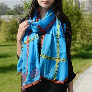 Cool Crystal Skull Women Scarf Shawls Winter Warm Polyester Scarves 196*72CM - Blue