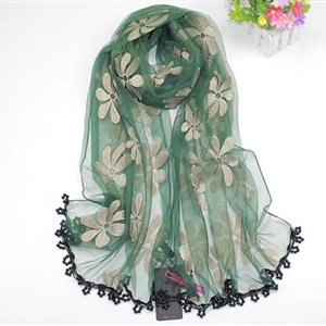 Cool Floral Lace Women Scarf Shawls Winter Warm Polyester Scarves 195*69CM - Green