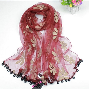 Cool Floral Lace Women Scarf Shawls Winter Warm Polyester Scarves 195*69CM - Red
