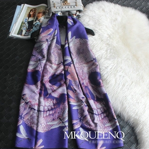 Cooling Skull Scarves Wrap Women Winter Warm Cashmere Panties 180*65CM - Purple