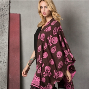 Cute Skull Scarf Shawls Women Winter Warm Silk Panties 180*62CM - Pink