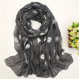 Discount Embroidered Floral Scarves Wrap Women Winter Warm Cotton 200*80CM - Dark Grey