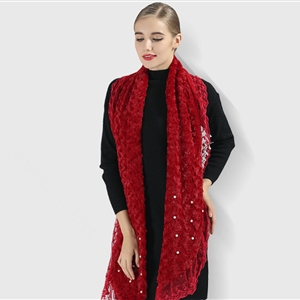 Discount Floral Lace Scarves Wrap Women Winter Warm Polyester 210*35CM - Red