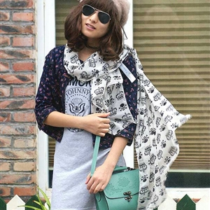 Discount Skull Women Scarf Shawls Winter Warm Polyester Scarves 189*50CM - White