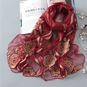 Embroidered Floral Scarves Wrap Women Winter Warm Polyester 195*65CM - Red