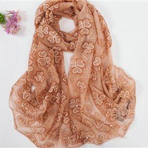 Embroidered Lace Scarves Wrap Women Winter Warm Polyester 195*68CM - Brown