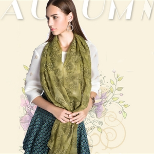Embroidered Lace Scarves Wrap Women Winter Warm Polyester 195*68CM - Green