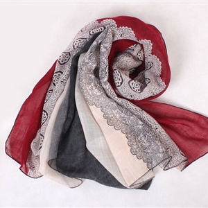 Floral Printed Lace Women Scarf Fiber Cloth Warm Scarves Wraps 180*95CM - Wine Red