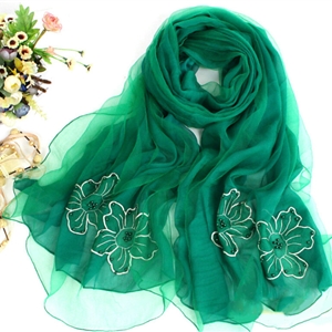 Free Floral Lace Scarf Shawls Women Winter Warm Chiffon Solid 198*70CM - Green